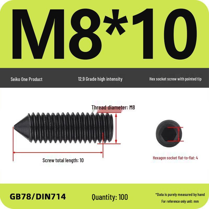 12.9 Grade Pointed Set Screw Grub Set: Headless Screws M3 M4 M5 M6 M8 M10