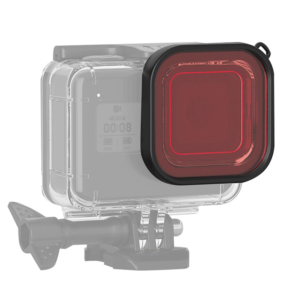 ABS Potápěčský objektivový filtr s provázkem pro akční kameru GoPro 8 Vodotěsné pouzdro světle červený