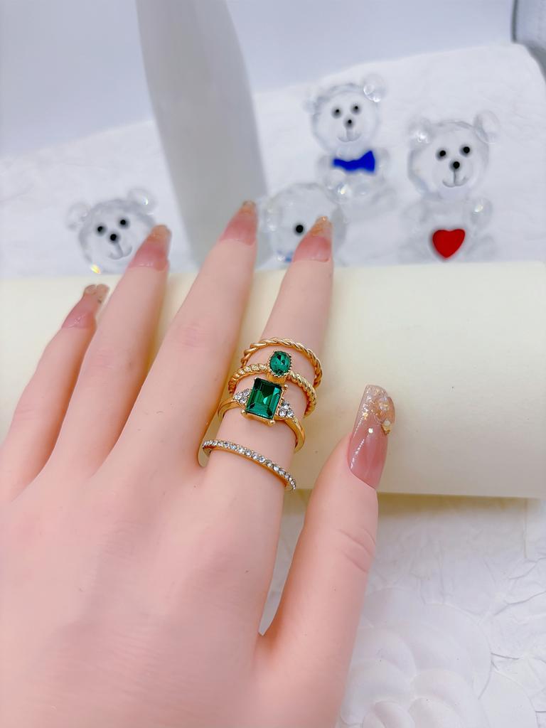 8PCSSet Of Fashionable And Retro Imitation Gemstone Snake-Shaped Twisted Rings For Women, Retro Wave Geometric Inlaid Rhinestone