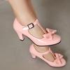 FOREADA Scarpe Mary Jane da Donna con Tacco in Vernice Punta Tonda Tacco Grosso Fibbia Fiocco T-Strap Décolleté Scarpe Moda Donna Primavera Autunno Rosa 46