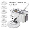 360° Otočný čtvercový mop Spin Mop a sady kyblíků se 6 náhradními hlavicemi Oddělování špinavé vody od čisté pro čištění podlah