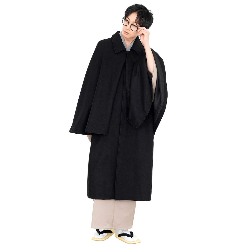 KYOETSU Japanese Coat TONBI woollen blend fabric LL Black
