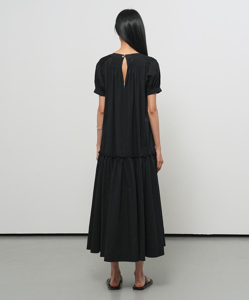 General Idea Puff Sleeve Pintuck Long Dress [Black] / Gf2Lop520