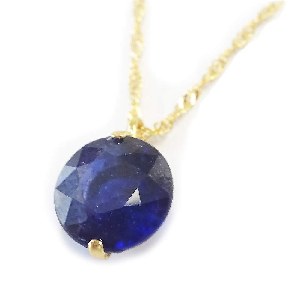 and My Jewelry 18K Natural Sapphire Necklace Solitaire Round Super Special [Your Box] Pendant, 1.0 Carat, Cut, Price! [September Birthstone] [Gift