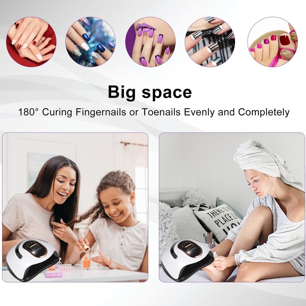 168W UV LED Nail Lamp Gel Nail Polish Dryer 4 Timer Setting with Portable Handle Fingernail Toenail