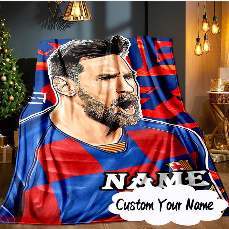 Custom Name Me-ssi Football Blanket  Ideal Bedding Blanket Perfect for Travel, Camping, Living Rooms, Offices, Sofas, Fan Christmas Gift