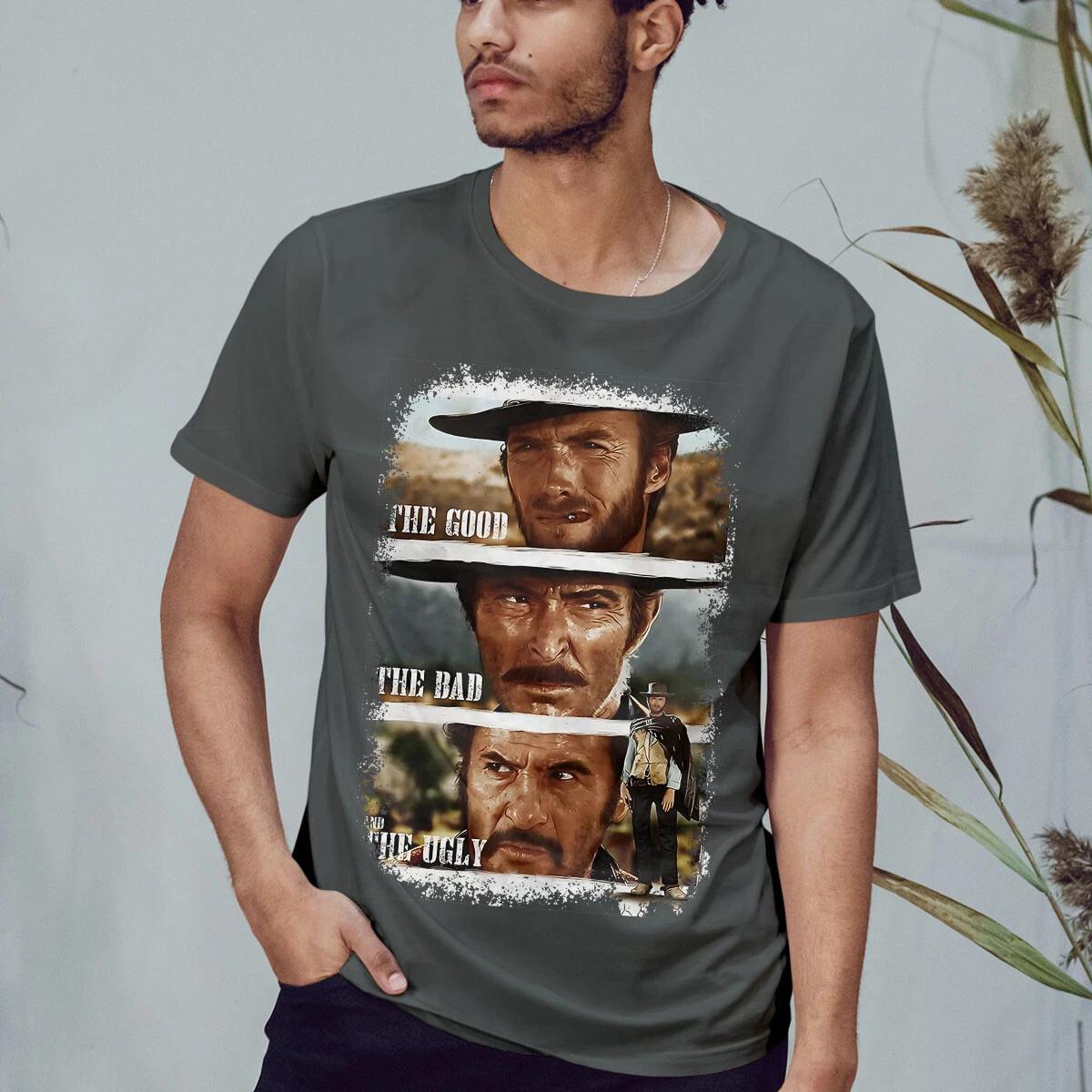 Хороший, плохой, злой (1966 год) Футболка в стиле ретро-постера к фильму  Унисекс  С круглым вырезом  100% хлопок S