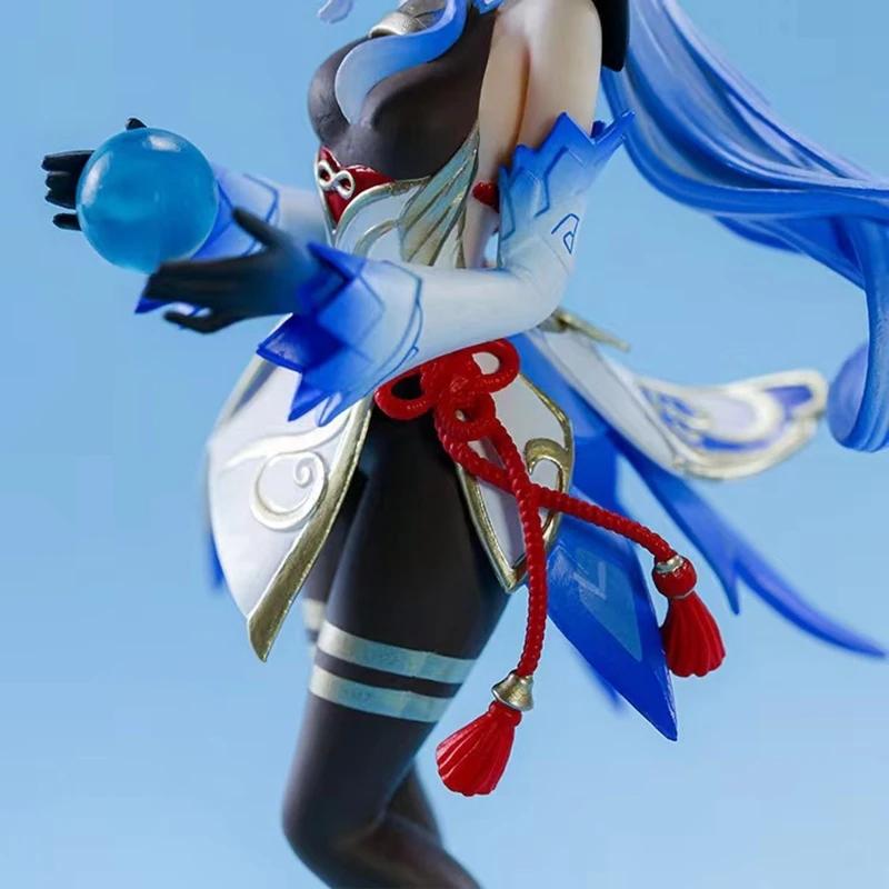 23CM Anime Ganyu Spiele Genshin Impact Actionfigur Uhr Der Mond Shouyue Schwarze Seide Stehend Paimon Modell Spielzeug Sammlerpuppe