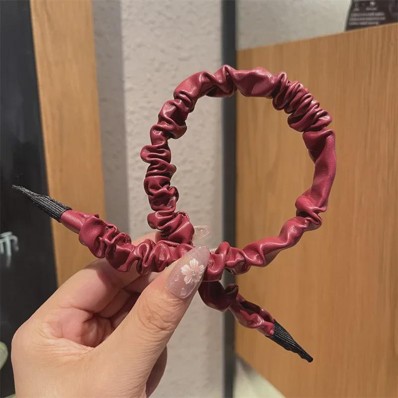 Ankola Red Leather High Skull Headband - Korean Retro Autumn/Winter Ladies' Hair Accessory