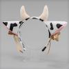 Cow Ears Horns Headband Bowknot Ribbon Bells Headwear Elastic Hair Hoop for Party Animal Cosplay Costume Accessories