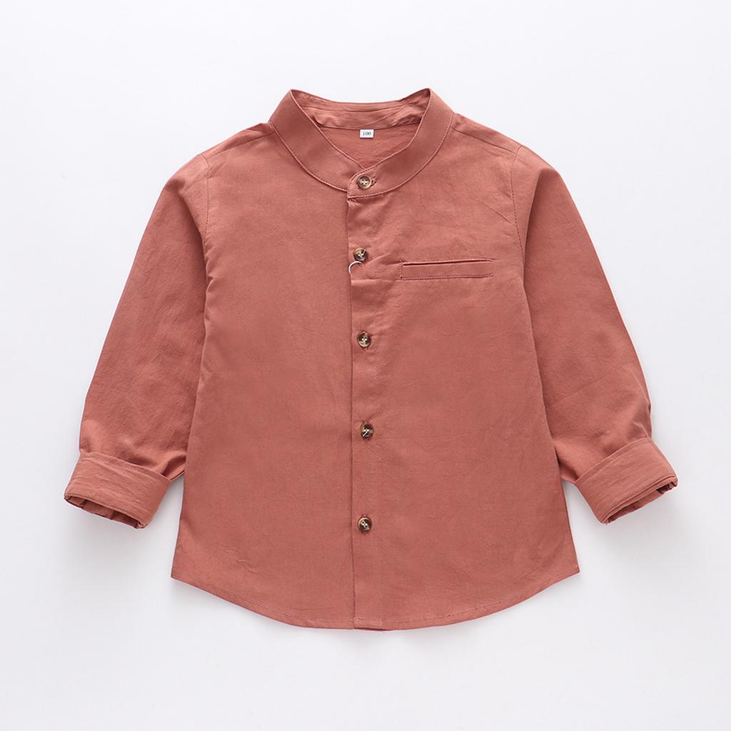 Chemise Décontractée à Boutons, Col Mao et Manches Longues pour Enfants