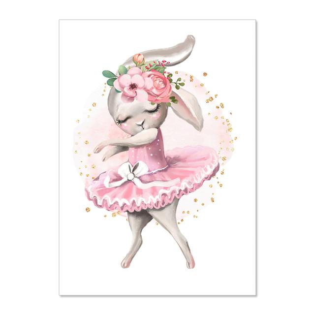 Cartoon Animal Bunny Girl Room Pink Wall Art Canvas Painting Nursery Posters And Prints Wall Pictures Baby Kids Room Décor No Frame
