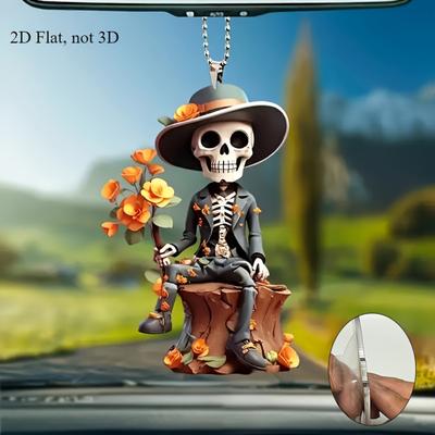 2D Plane, Hanging Ornaments with Skull Flower Decoration Halloween Skull, Holiday Tree Decoration Pendant Keychain, Home Decoration Items