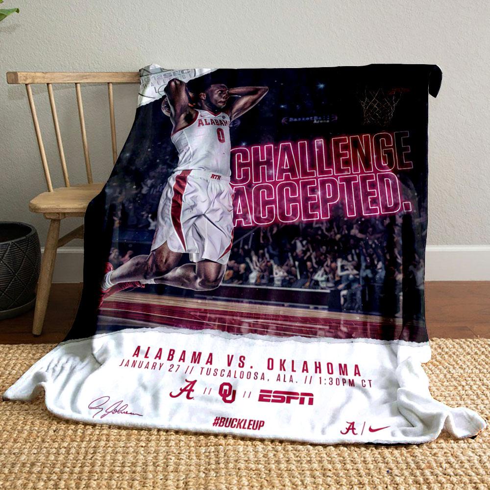 Classic Alabama Basketball Challenge Game Red Fleece Blanket, Foldable Soft Blanket for Easy Storage, Lightweight Throw for Couch and Travel
