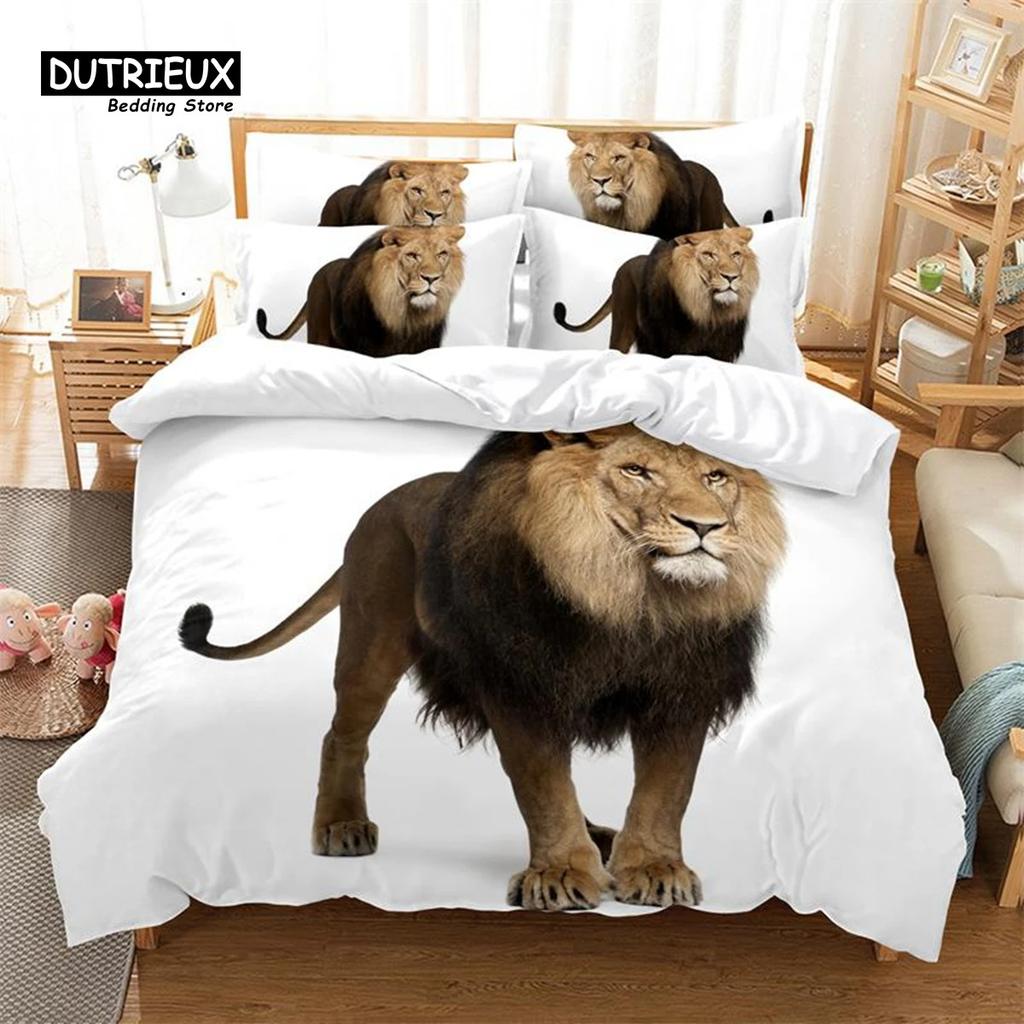 White Tiger Bedding Set 3Pcs Duvet Cover Soft Comfortable Breathable For Bedroom Guest Room Decor
