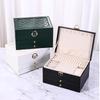 Large High-End Three-Layer Lockable Jewelry Box with Rhombus Pattern - Double Drawers, Earring Board, and Watch Pillow