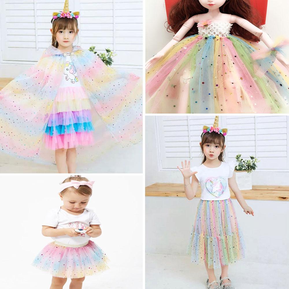 150x90cm Rainbow Organza Tissu Tulle Fabric Glittering for Sewing Children's Dress Star Mesh Fabric DIY Background Decoration