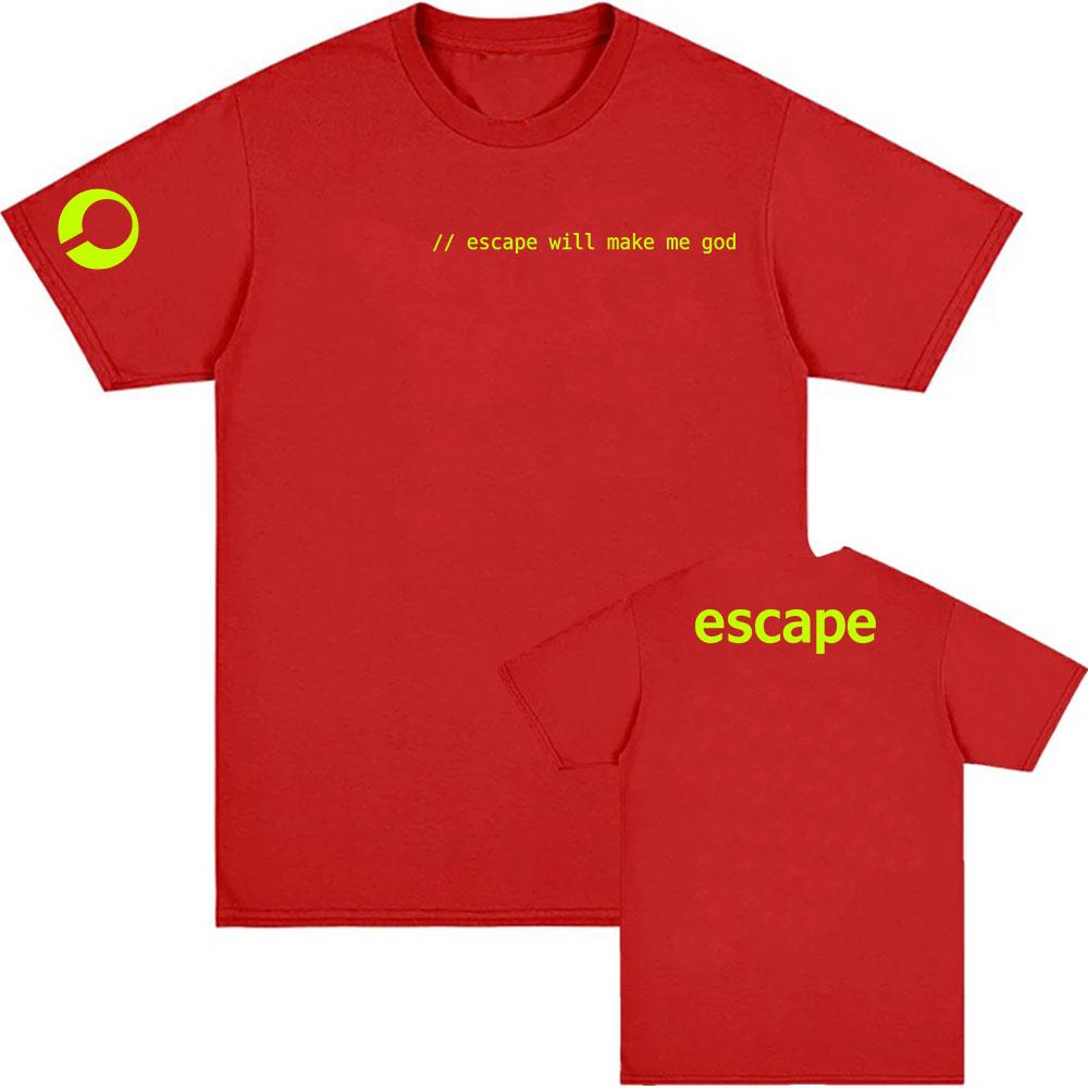 

Футболка з принтом Escape Will Make Me God Дизайн для ігор Марафон Графічний принт Футболка Унісекс Вуличний одяг Короткий рукав Вільний Чоловіча/Жіноча Футболка XS червоний