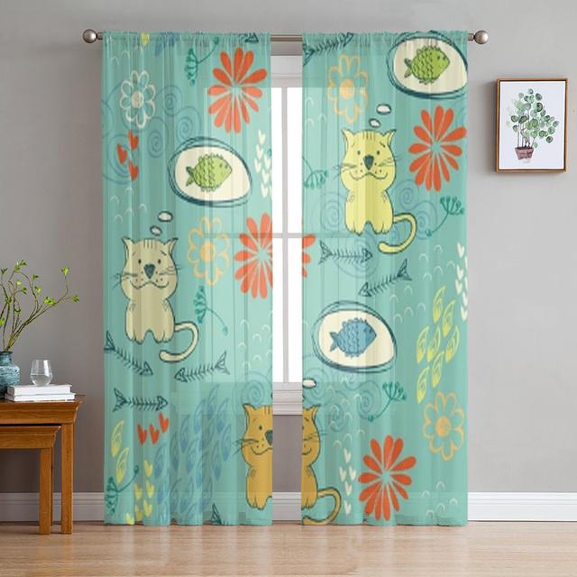 Autumn Forest Cartoon Animals Bear Fox Owl Sheer Curtains for Windows Tulle Curtains for Living Room Bedroom Children Room Decor