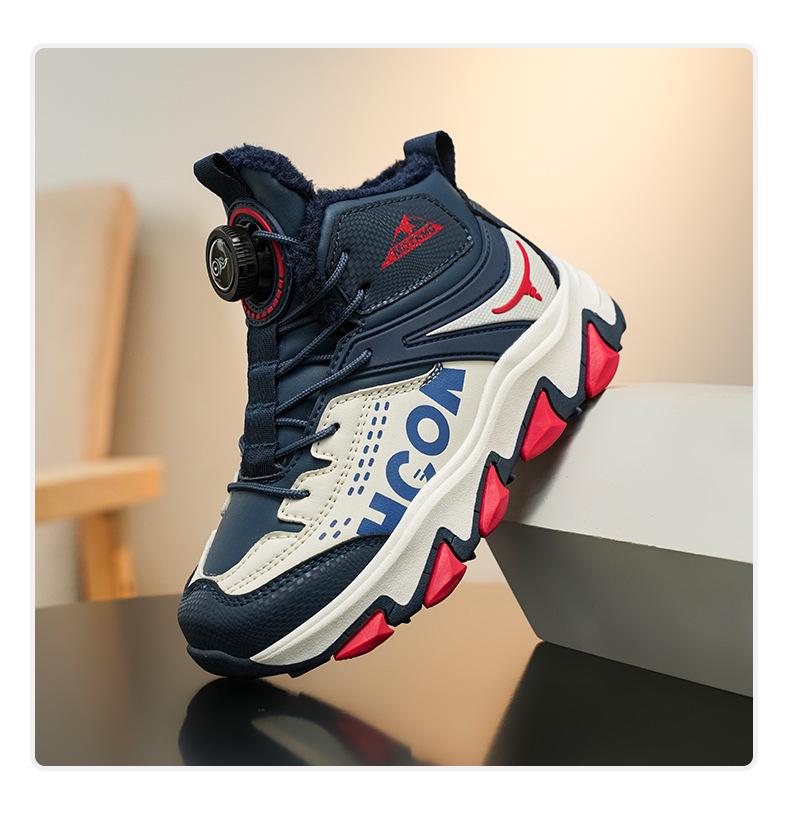 Pink Fleece-Lined High-Top Cotton Winter Boots with Rotary Laces for Older Children