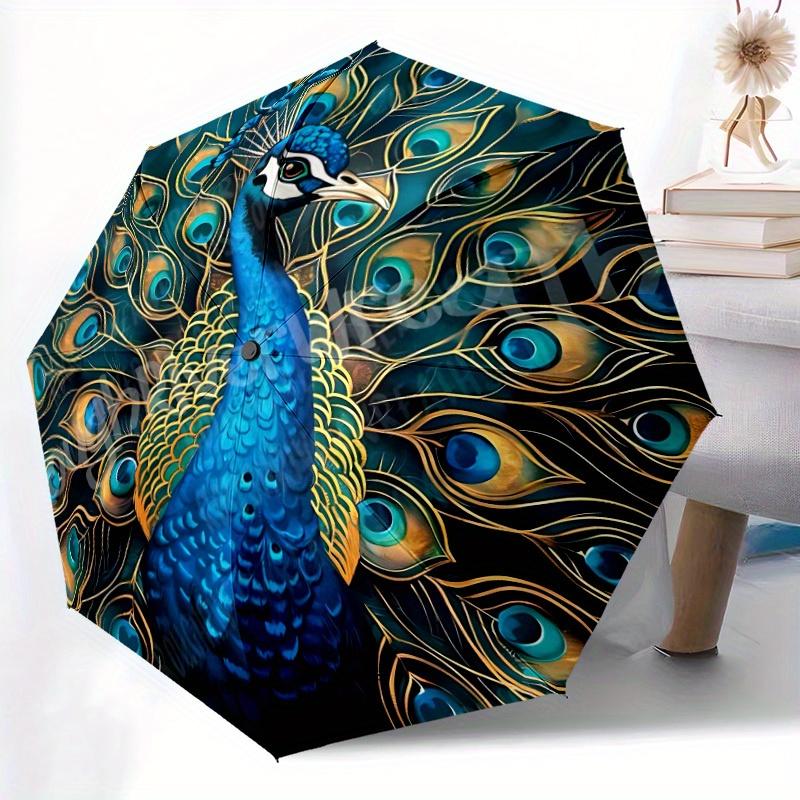 1pc Peacock Feather Automatic Umbrella High Quality Canopy, Portable Folding Umbrella with, Ideal Gift for - Travel, Everyday, Formal Events, Stylish