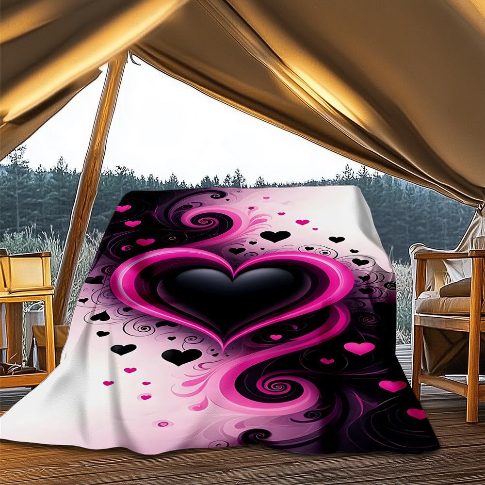 

1pc Heart Print Outdoor Blanket - Lightweight Flannel Throw For Travel, Camping, Gifts For Family Or Friends yy251114191 75x90cm