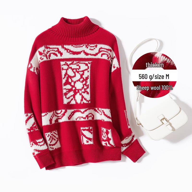 

Women s 100% Merino Wool Jacquard Lapel Sweater M