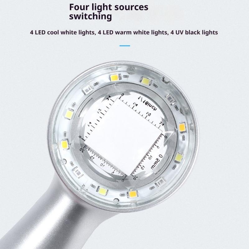 30x Magnification Jewelry Authenticity Tool With 4 Color LED Lighting Rechargeable Handheld Magnifier For Antique Coin Stamps Inspection