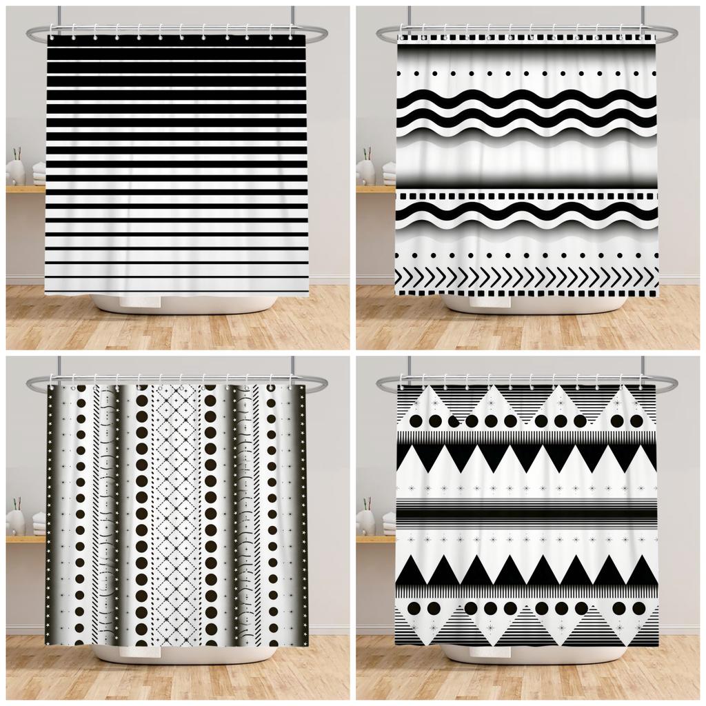 Geometrisches Muster Duschvorhang Modern Minimalistisch Wasserdicht Badvorhang Badezimmer Dekor Polyesterstoff Mit Haken Inklusive