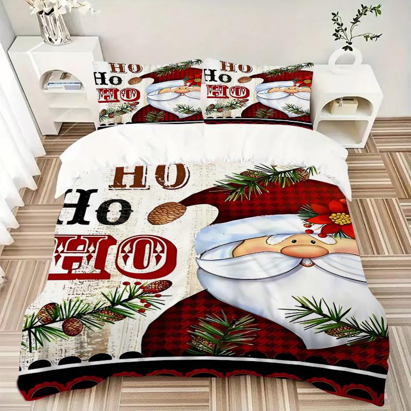3-teiliges Weihnachtsmann "Ho Ho Ho" Bettwäsche-Set mit 1 Bettbezug und 2 Kissenbezügen (Kein Kern), Festliches Geschenk für Schlafzimmerdeko, Anime Cartoon