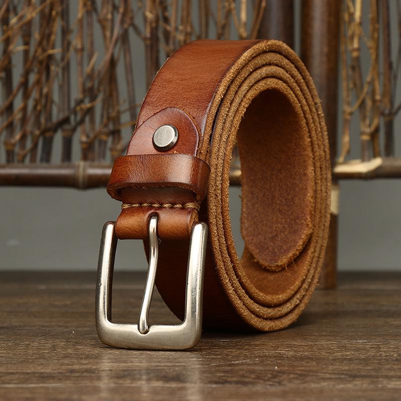 Men's Pin Buckle Belt Men's Leather First Layer Pure Cattlehide Simple All-Match Casual Jeans Belt
