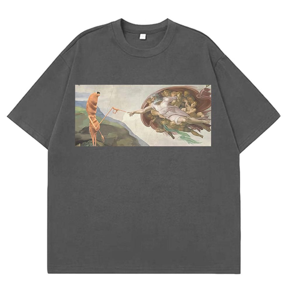 Funny Marcus The Worm Creation of Adam Funny Meme T Shirt Men Women Classic Fashion Tshirt Harajuku Cotton Hiphop Tshirts Top