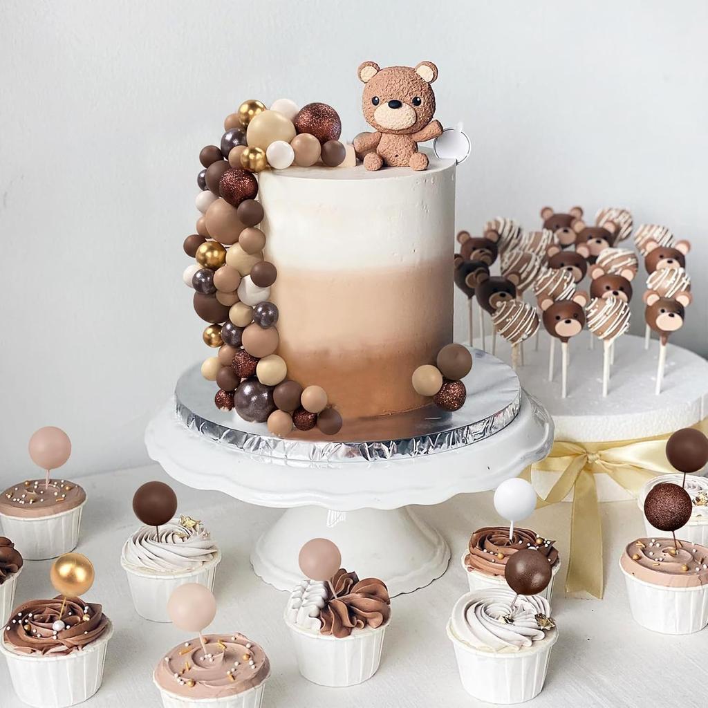 56 PCS Ball Cake Picks Colorful Ball Shaped Cake Topper Pearl Balls Cupcake Cake Insert Topper for Wedding Birthday Party