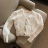 Vintage Cropped Mohair Knitted Cardigan Women V Neck Sweater Coat Streetwear Korean Black White Knitwear Solid Slim Jumpers
