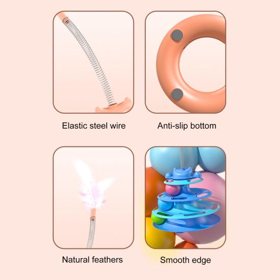 Turntable Tower Cat Toy 3-Tier Roller Track Toy with Spinning Balls Interactive Self Play Cat Teaser for Bored Indoor Adult Cats