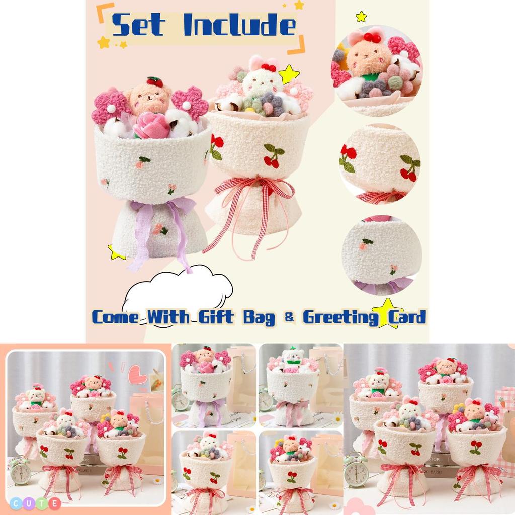 Cute Plush Teddy Bear Bouquet With Roses Ideal Gift For Valentine's Day