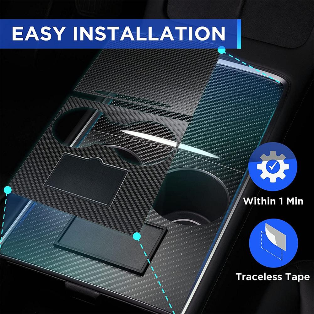 1 Black Center Console Wrap Cover Kit Fits For 2021-2022 Tesla Model 3 Model Y