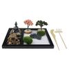 Zenes Garden Set for Desk with Rakes,Sand,Round Base,Miniature Pagoda Figure,Small Bridge Japanese Zenes Sand Garden