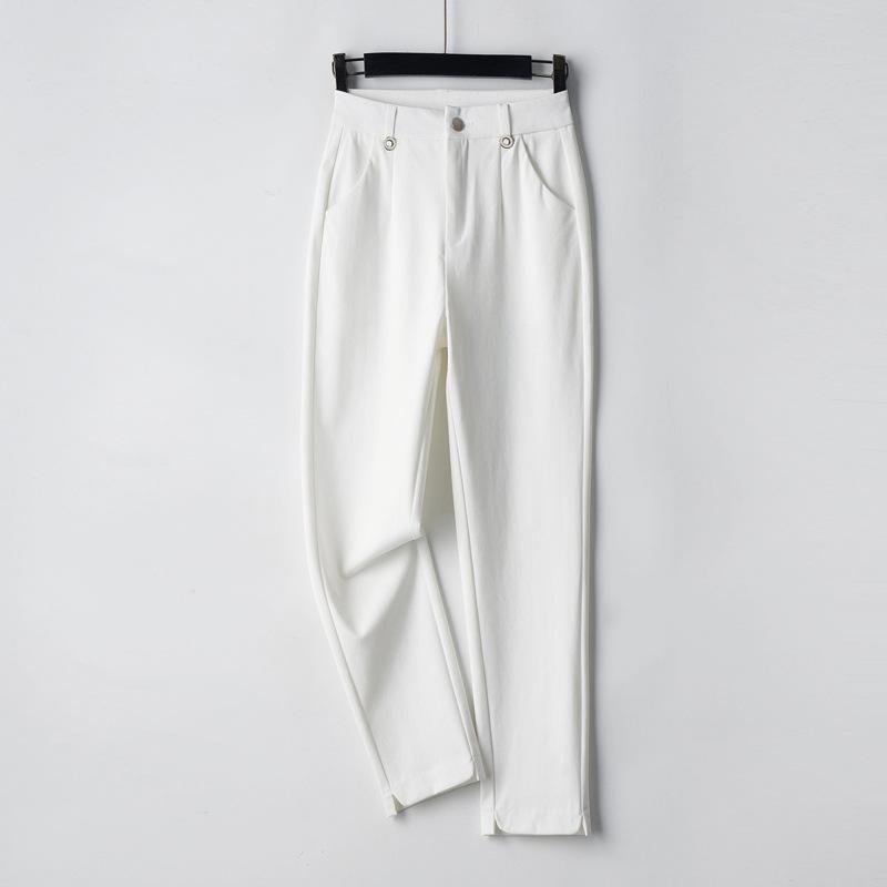 Women's High-Waisted Slim-Fit Straight-Leg White Pants for Summer