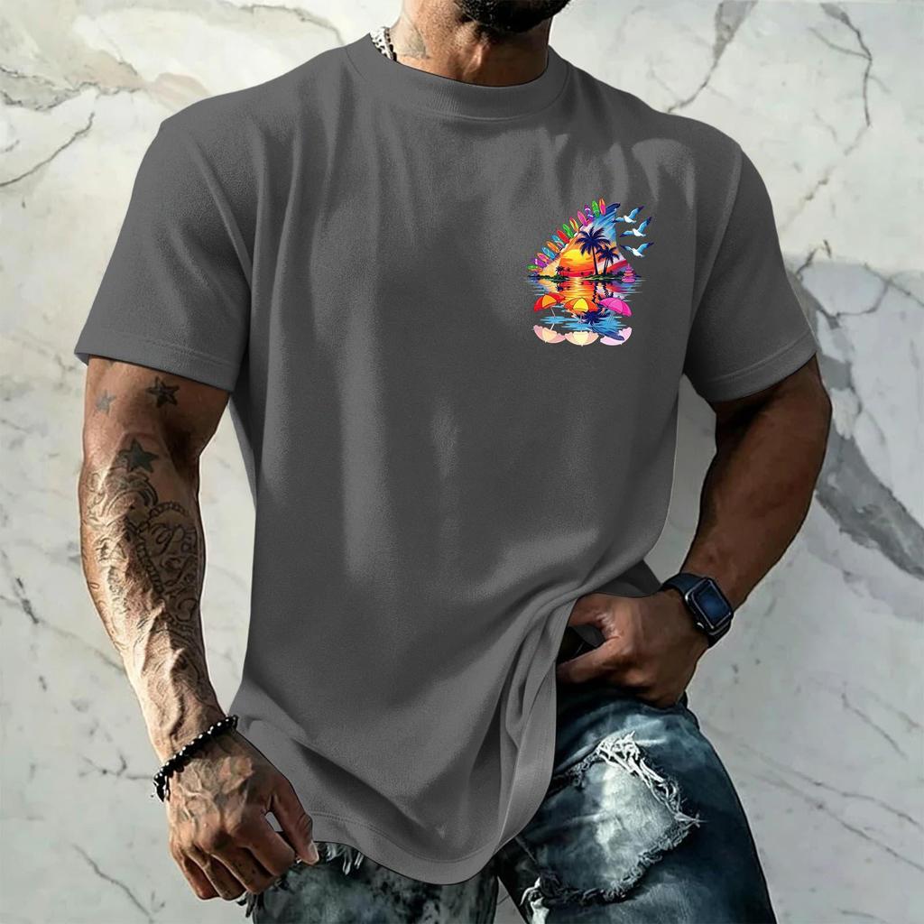 Men's Retro Hawaiian Texture Print Short Sleeve T Shirt Loose Fit Casual Summer Daily Wear Top Soft Fabric Breathable Design