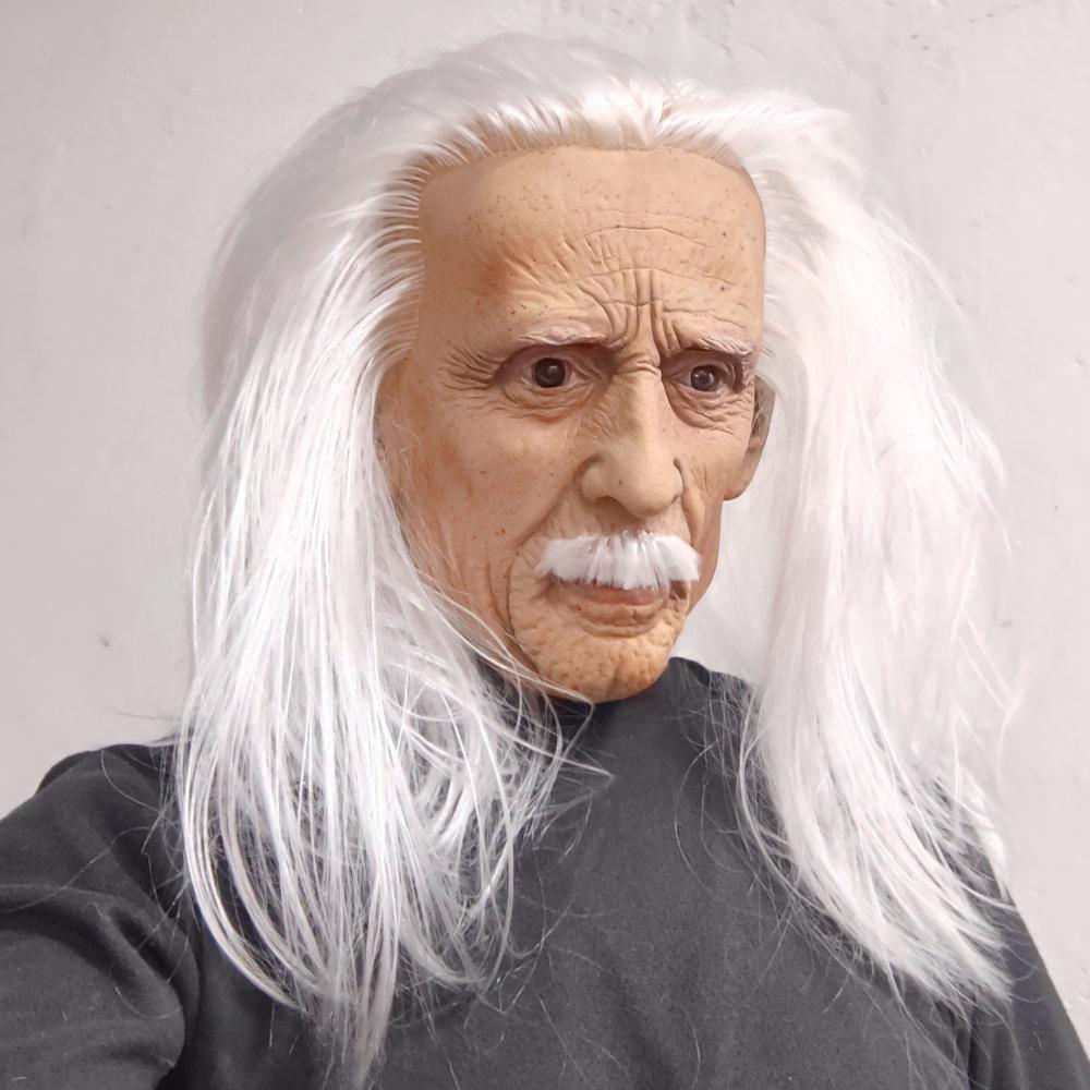 Realistic Full Head Latex Mask with Beard for Men Long White Hair Halloween Costume Party Prop Old Man Cosplay Headgear