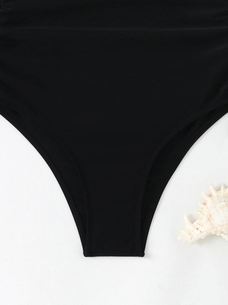 Women's 2026 Solid Color Drawstring Waist One-Piece Swimsuit - New Fashion Trends In Europe and America