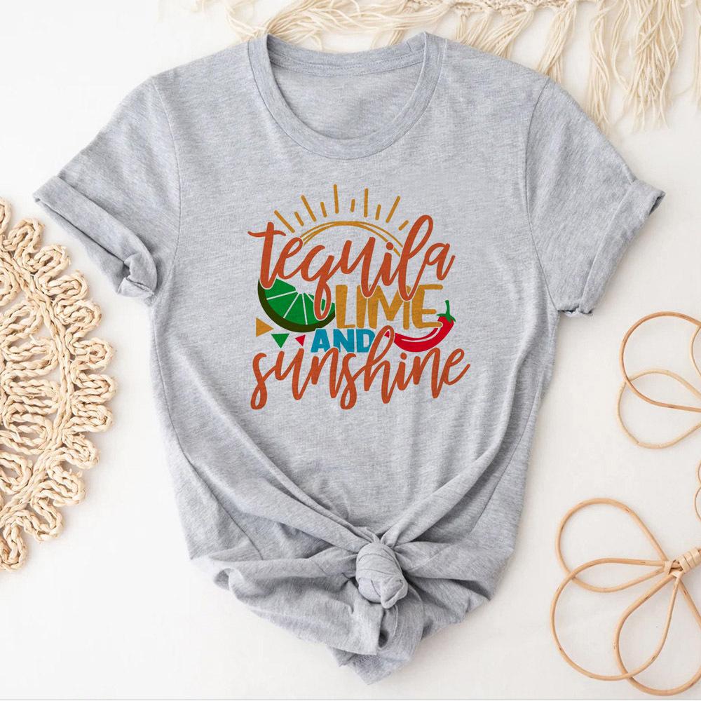 Tequila Lime And Sunshine Shirt Female Pop Culture Streetwear Top Tees Kawaii Graphic Breathable Gothic Colorful Trendy