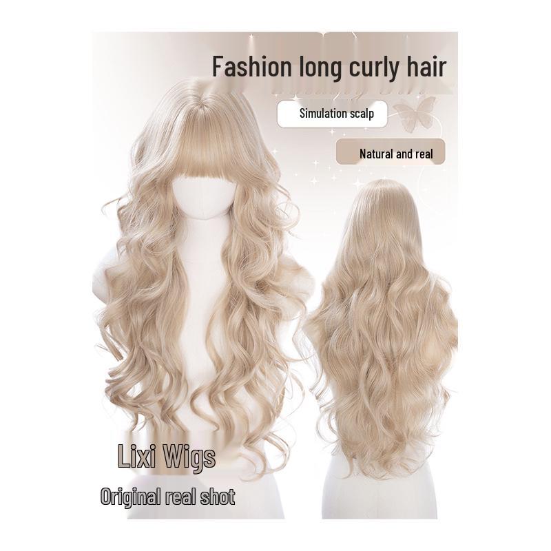 Long Curly Gray-Gold Lolita Wig for Women – Natural Look, Face-Slimming, Full Coverage