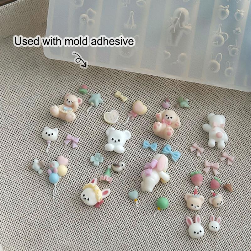 

Silicone Nail Carving Mold Cartoon Bear Rabbit Bow Design 3D Stamping Plate Nails Stencils High Quality Manicure Tools Nail Art