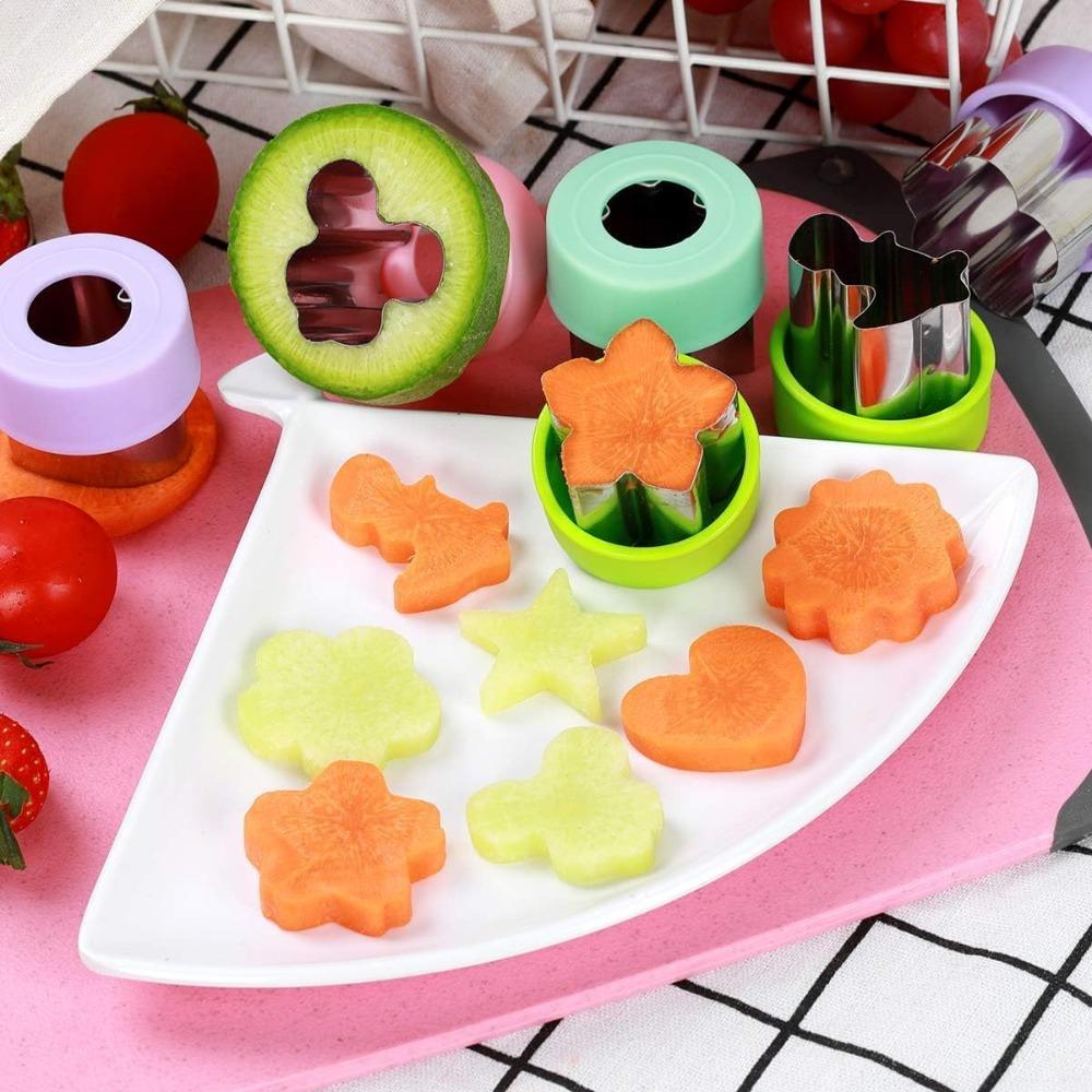 8 Pcs Stainless Mini Pressed Fruit Vegetable Printing Cutting Die for Kids Bento Lunch Sandwich Fondant Cheese Baking Food Prep