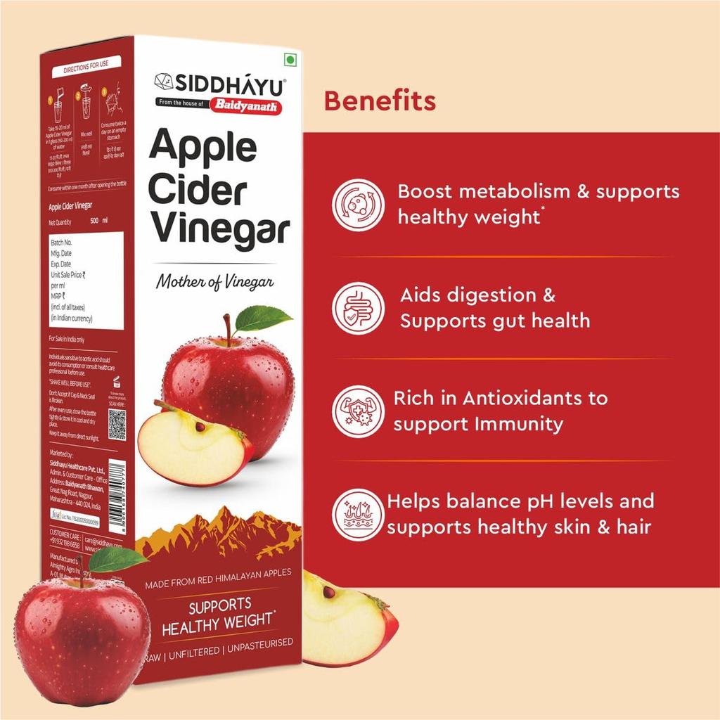 Baidyanath Asli Ayurved Apple Cider Vinegar 500ml Raw Unfiltered Mother For Daily Wellness