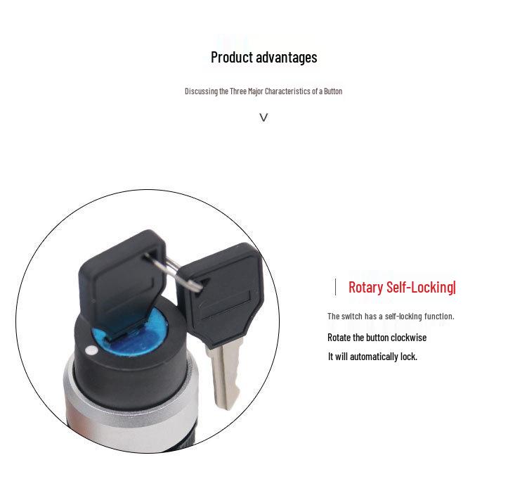 Two-Position Key Rotary Switch, Model LA155B-11Y/2, On/Off, Thickened Copper Parts, Silver Contacts, 22mm Hole.