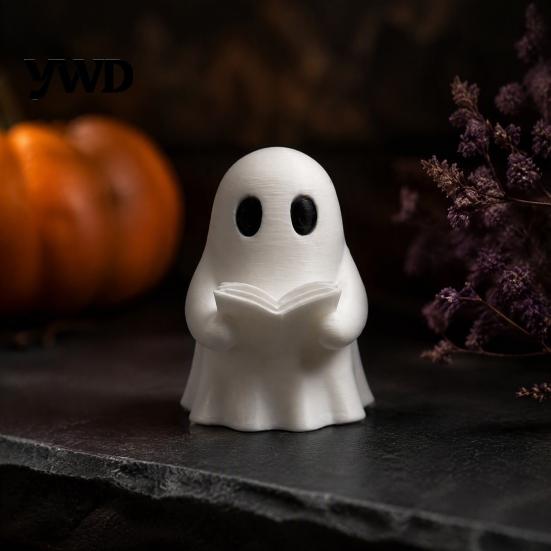 Small Ghost Statues for Desks Halloween Mini Reading Book Ornament, 3D Printed Cute Little Sturdy Figurines Figurine, Durable PLA Creative Bookshelves