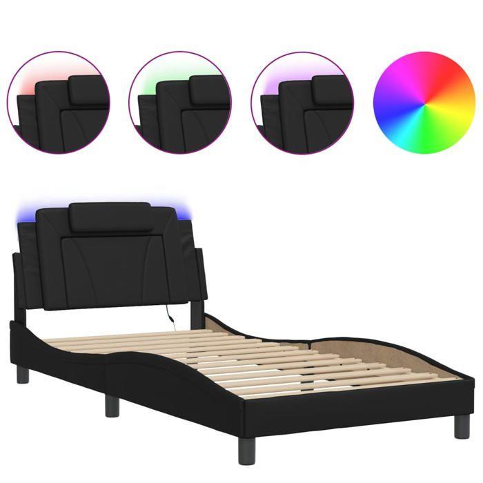 VidaXL Cadre de Lit avec Lumières LED, Lit Rembourré avec Coussin, Lit Simple, Lit Adulte Chambre, Moderne, Noir 100x200 cm 3214001